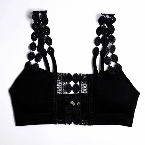 SOLD OUT Black Boho Crochet Appliqué Padded Bralette - Picture 4 of 4